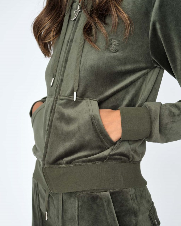 Juicy Couture Robertson Classic Velour Zip Hoodie W Dark Moss