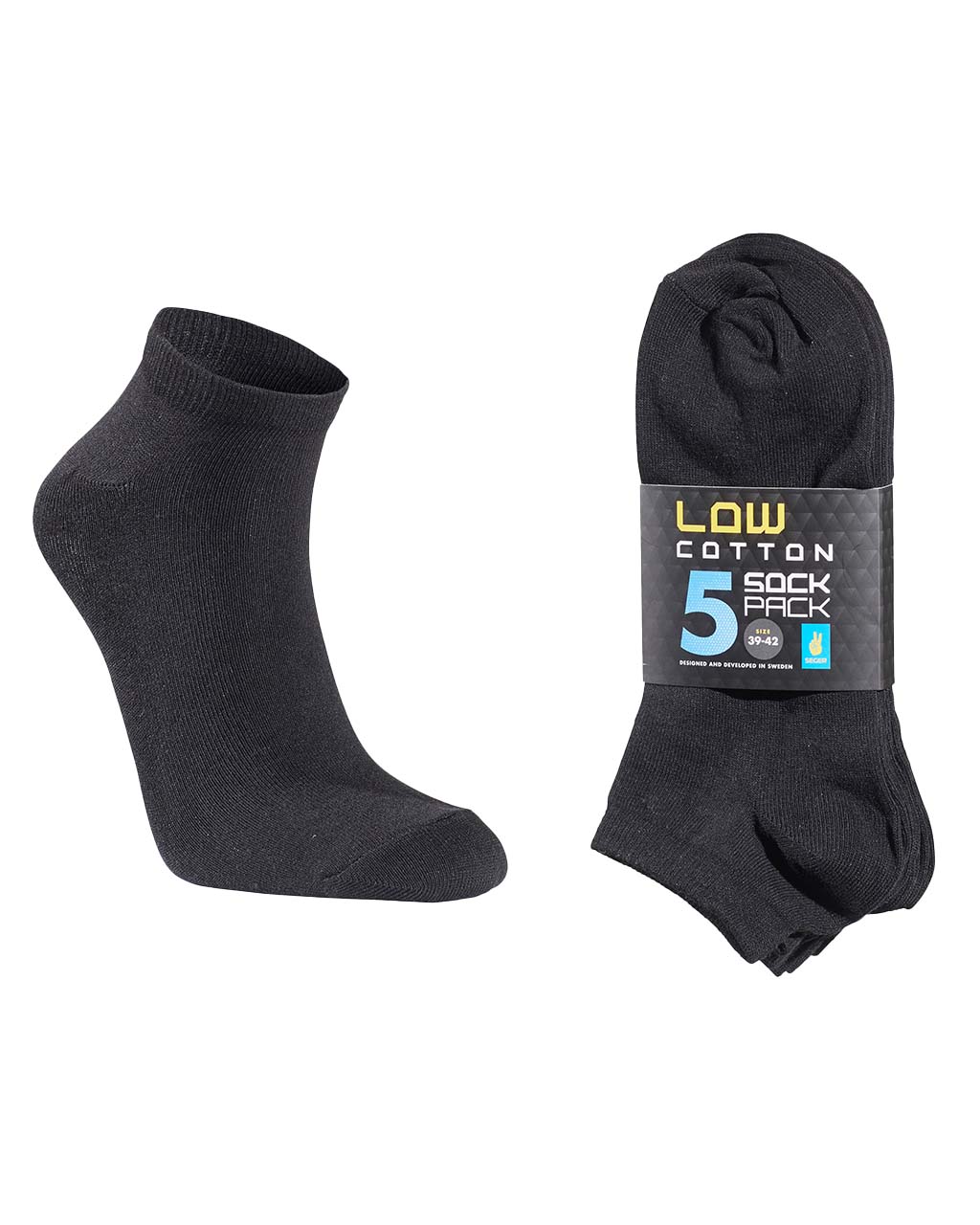 Seger Low Cotton Sock 5-pack Black (Storlek 39/42)