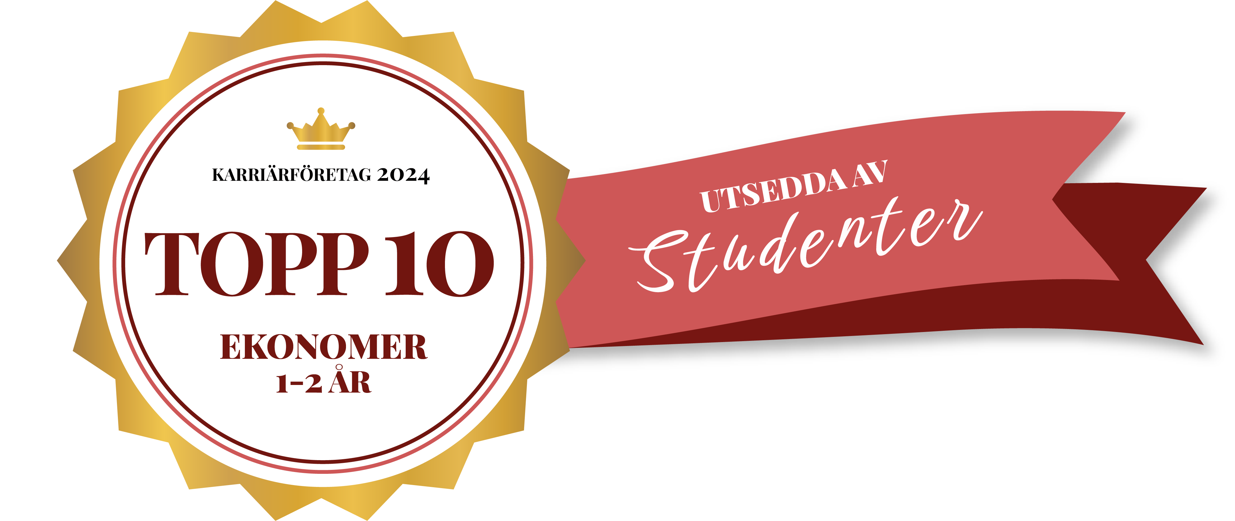 Topp 10 utmärkelse för ekonomer 1-2 år, Karriärföretag 2024, utsedd av studenter
