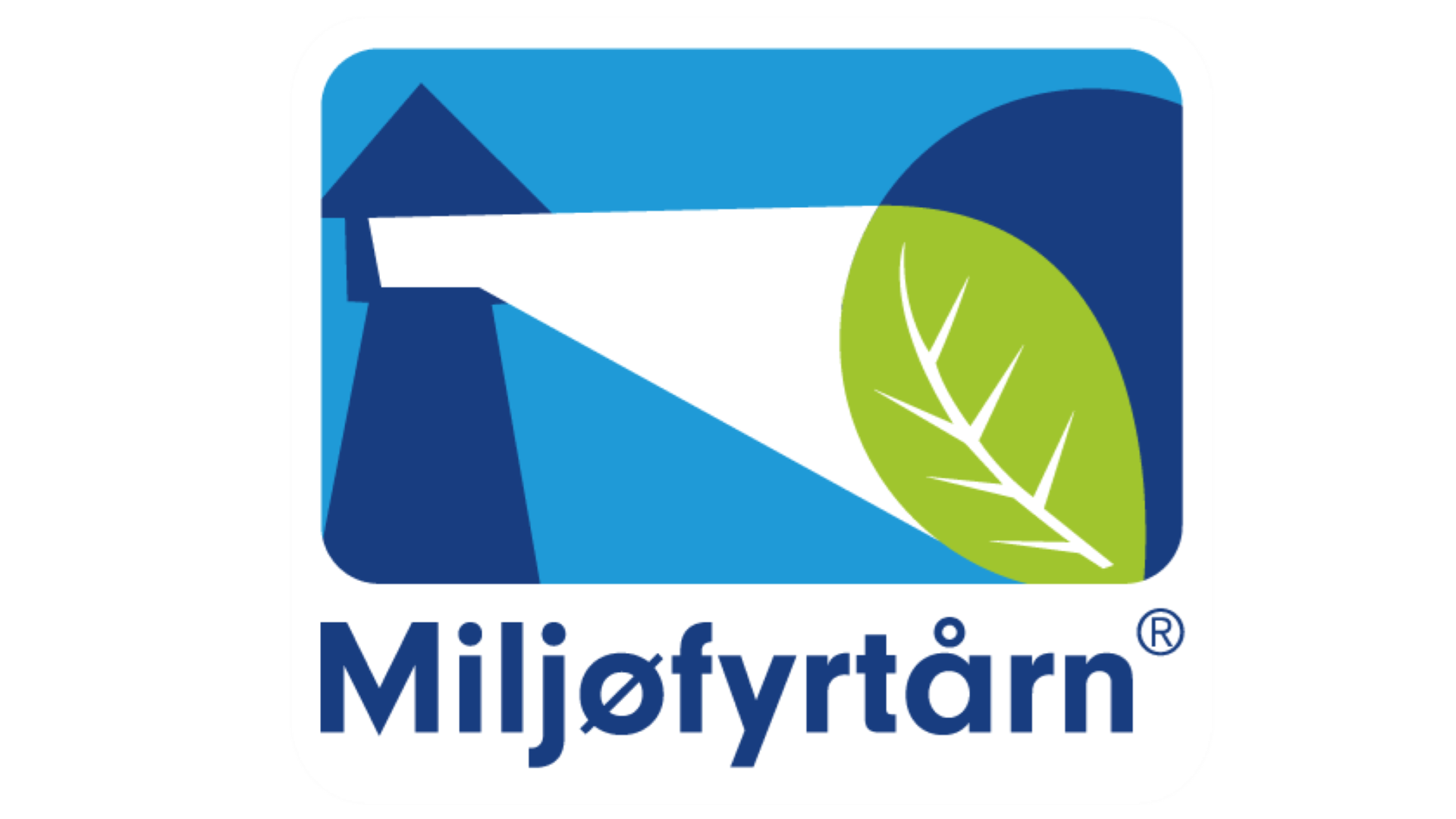 Miljøfyrtårn-logo med blått fyrtårn og grønt blad-symbol