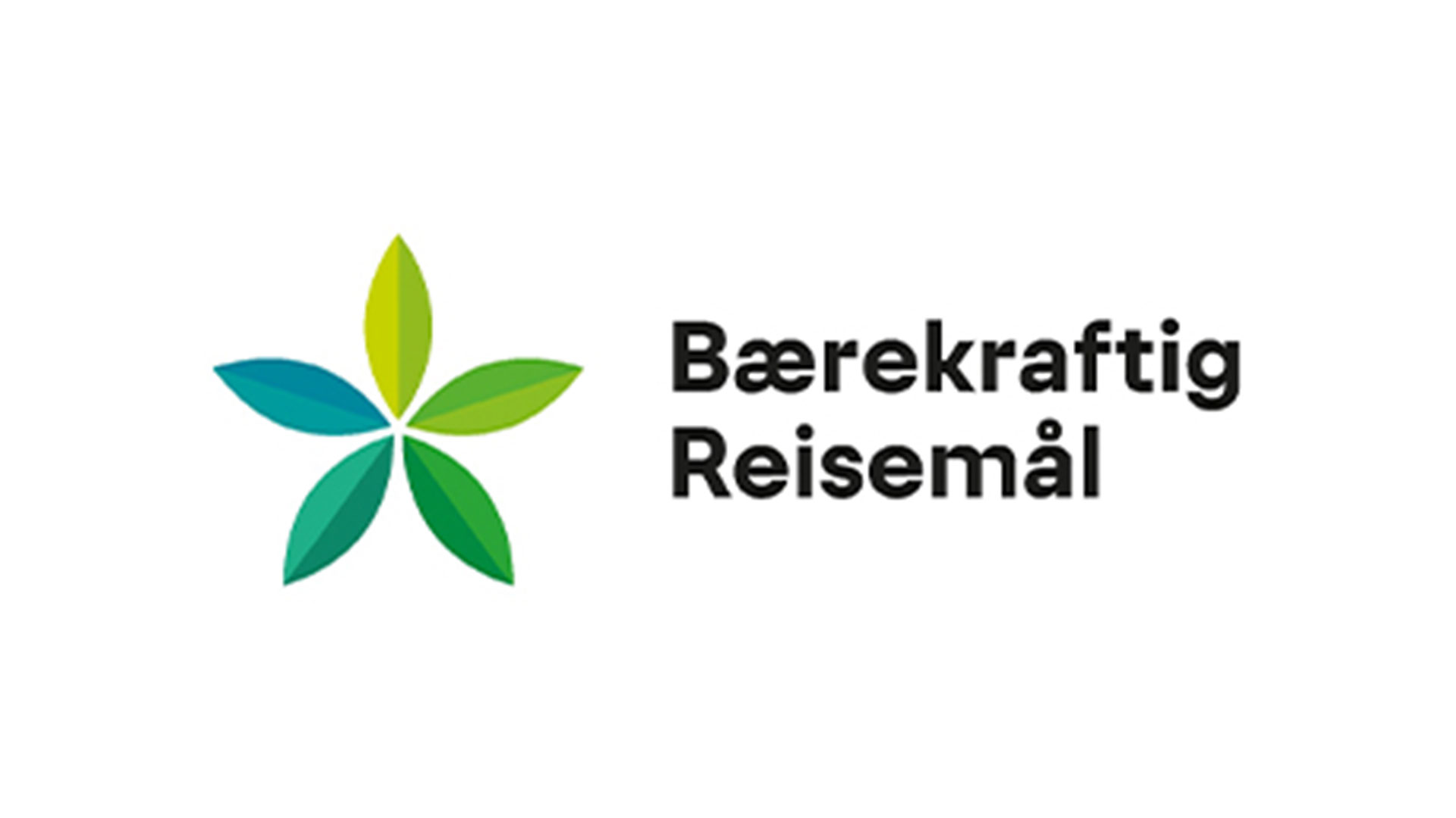 Logotyp för "Bærekraftig Reisemål" med en grön-blå blomstermotiv mot en vit bakgrund