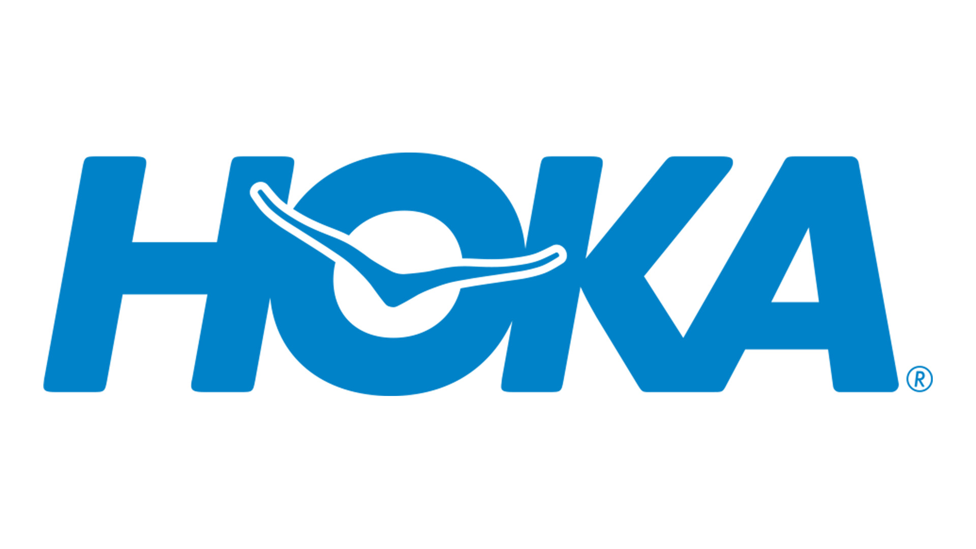 Hoka-logotyp i blått med ett stiliserat fågelmotiv