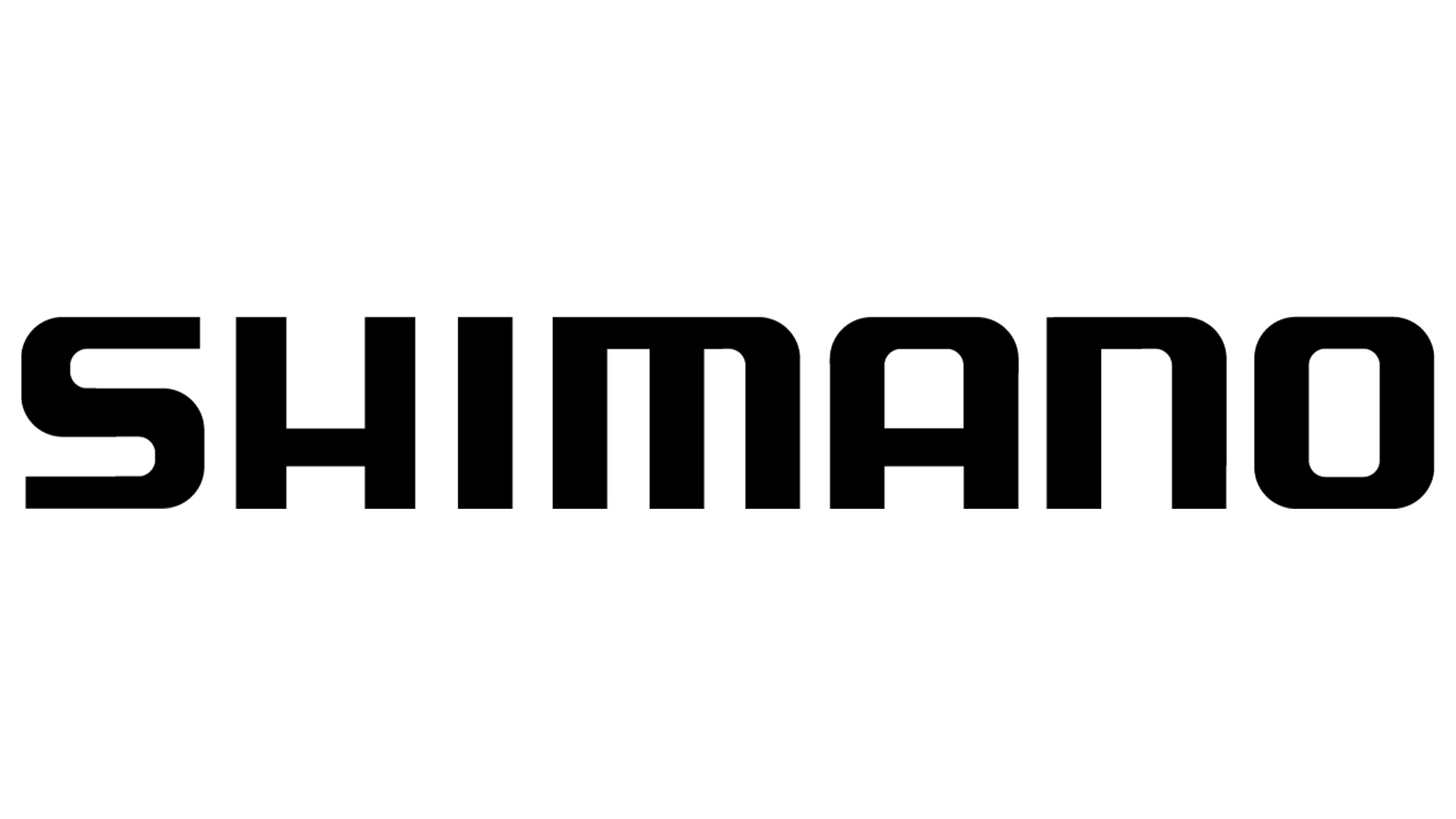 Shimano-logoen i svart tekst på hvit bakgrunn