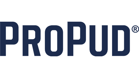 Blå logotypisolering på vit bakgrund med texten ProPud