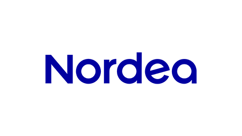 Blå logotypisolering på vit bakgrund med texten Nordea