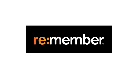 Logotyp för re:member kreditkortsföretag med text i svart, vitt och orange