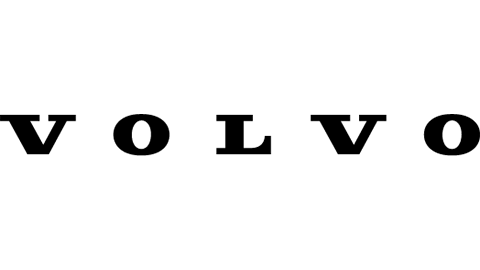 Schwarzes Logo auf weißem Hintergrund mit dem Schriftzug Volvo