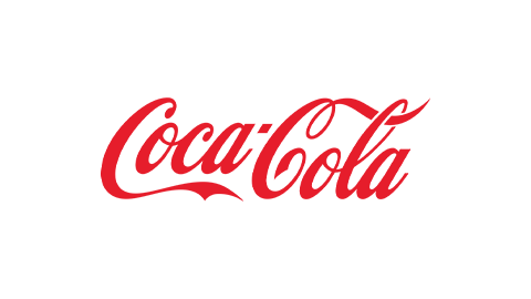 Logotyp i rött med texten "Coca-Cola" i vit bakgrund