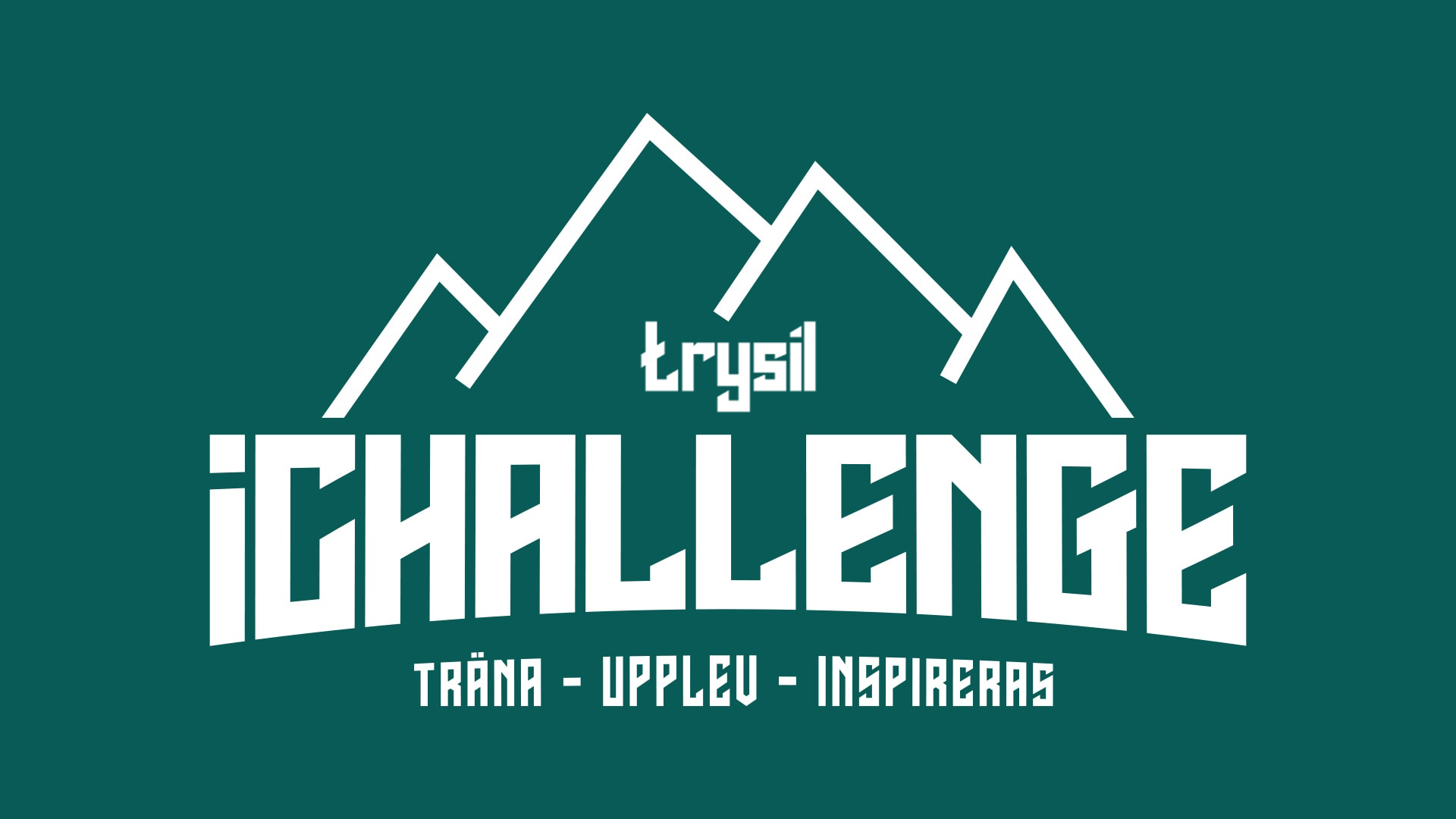 Trysil iChallenge logo med teksten "Træn - Oplev - Bliv inspireret" på grøn baggrund og bjergsilhuet