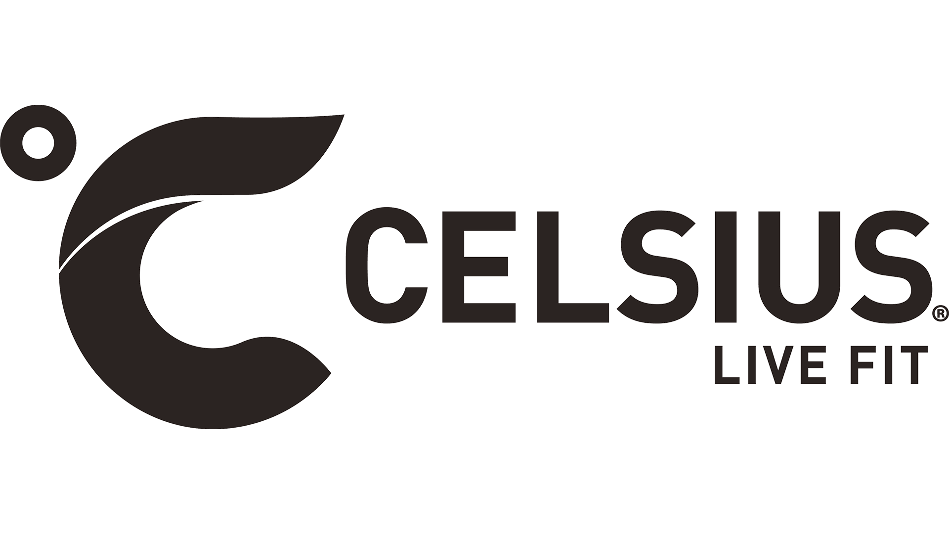 Logotyp för Celsius drycker med texten "Celsius Live Fit" i svart mot vit bakgrund